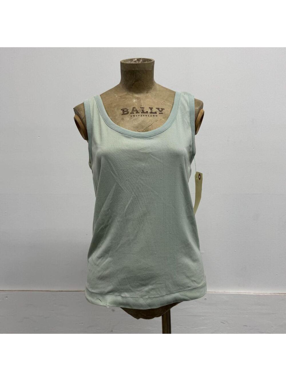 Vintage 1970s Seafoam Sage Green Ribbed Trim Knit Scoop Neck Tank Top
